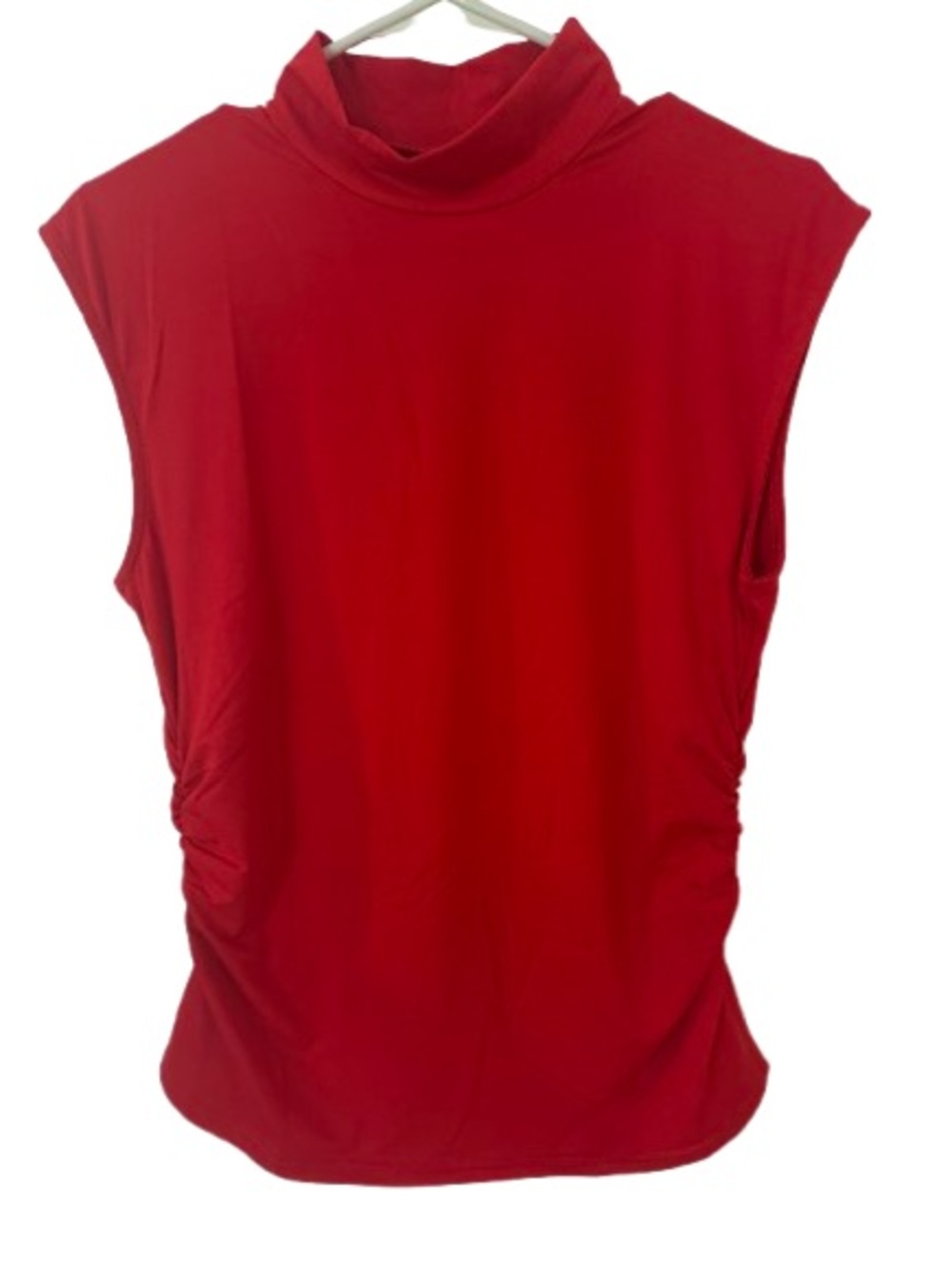 NWT Purple Pocket Sleeveless Mock Neck Ruched Top -Red -Stretchy Size XL